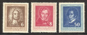 DDR Scott 100-02 MNHOG - 1952 Handel/Lortzing/von Weber Portraits - SCV $7.00