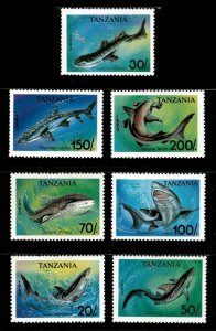 Tanzania 1993 - Sharks, Ocean Life - Set of 7v - Scott 1136-42 - MNH