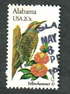 1953A Alabama Birds and Flowers used single - bullseye perf 11.25 x 11