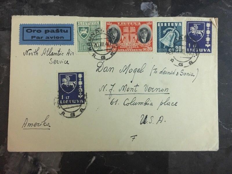 1940 Kaunas Lithuania  Airmail Cover To Mont Vernon NJ USA