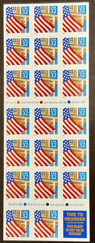 2920c  Flag over Porch  V1111  small date  MNH  32 cent Pane of 20 FV $6.40