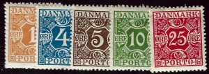 Denmark J9-J11, J15 & J19 Mint OG F-VF SCV$10...Win a Bargain!