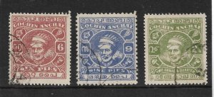 INDIA - COCHIN 1943 6p, 9p, 2¼a SG 88, 89, 91, FINE USED Cat £6.60