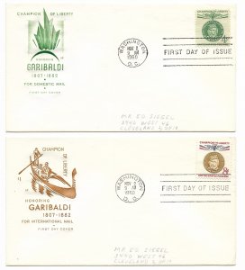 US 1168 (Me-16) & 1169 (Me-17) Garibaldi Set of 2 FDCs Farnam Cachets ECV $12.50