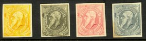 BELGIUM 1869 UNADOPTED ESSAYS By PETITOT Set of 4