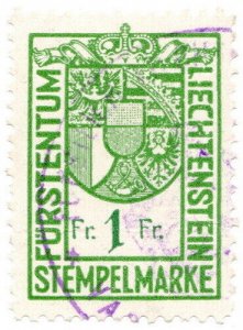 (I.B) Liechtenstein Revenue : Stempelmarke 1Fr