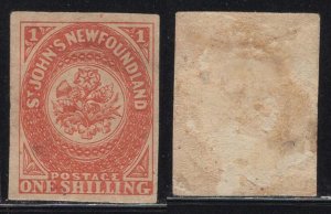 WC1_23674.CANADA (NEWFOUNDLAND). Extrem. rare 1 sh scarlet 1857 stamp. Sc.9. MH