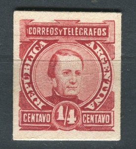 ARGENTINA; 1880s Scarce classic PROOF of Portrait Design 1/4c. on Thick Card