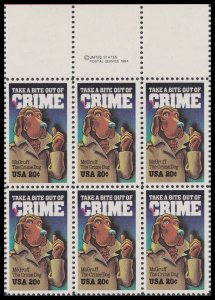 US 2102 Crime Prevention 20c copyright block 6 U MNH 1984