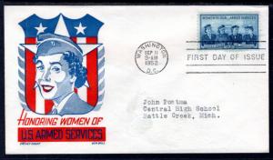 US 1013 Women in the Armed Services Cachet Craft Boll Typed FDC