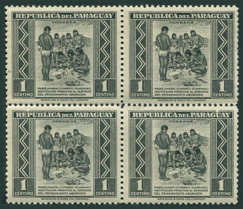 Paraguay 406 block/4,MNH.Mi 552. Primitive Postal Service among Indians,1944.