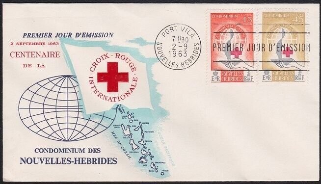 NEW HEBRIDES FRENCH 1963 Red Cross FDC...stamps cat £40 used................B713