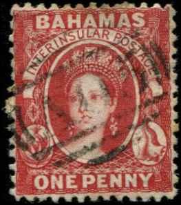 Bahamas SC# 8a SG# 8 Victoria 1d P12-3/4 Carmine Lake Used