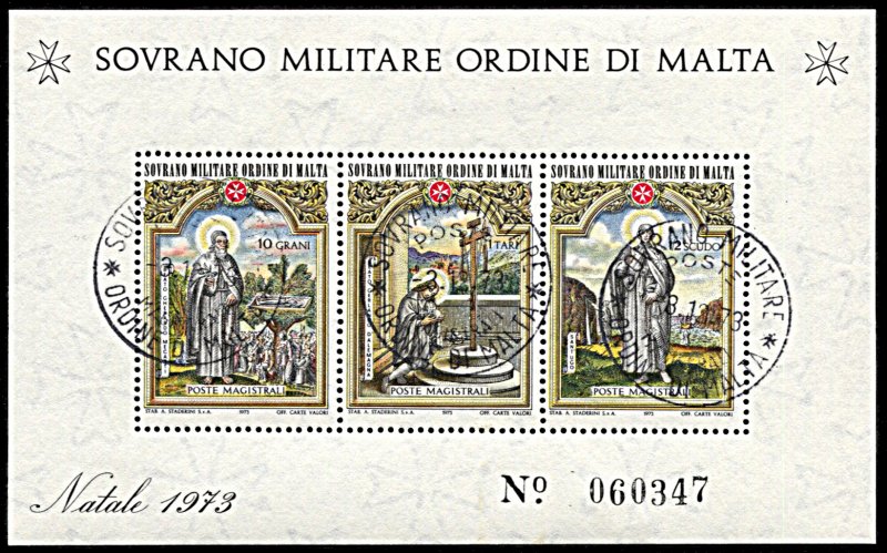 Order of Malta (SMOM) Said #MS 6, CTO, Christmas 1973 souvenir sheet