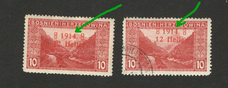 BOSNIA-AUSTRIA-ÖSTERREICH-Bosnia Herzegovina-USED+MH STAMP-2 TYPE NUMBER 4 -1914