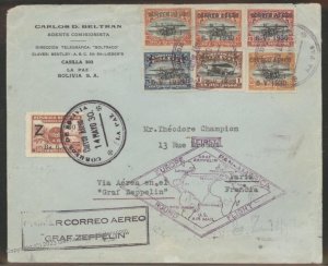 Bolivia 1930 Graf Zeppelin LZ127 Mi68C 6 Bol Cover Paris 112527