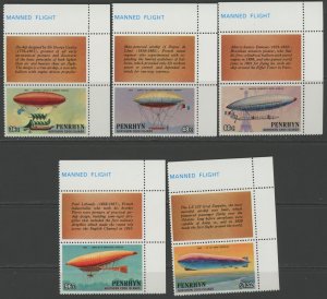 Penrhyn 287-91 ** mint NH Zeppelin manned flight (2106 340)