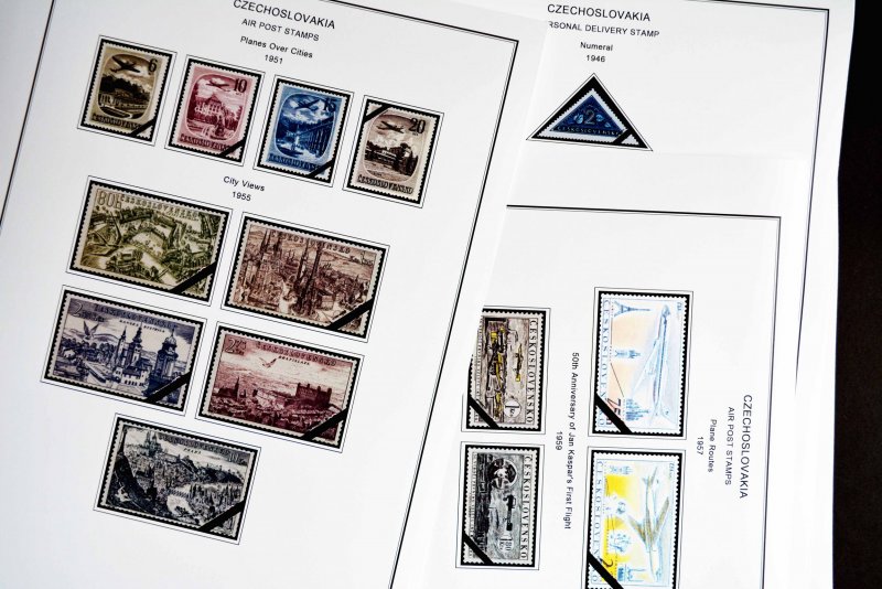 COLOR PRINTED CZECHOSLOVAKIA 1945-1955 STAMP ALBUM PAGES (52 illustrated pages)