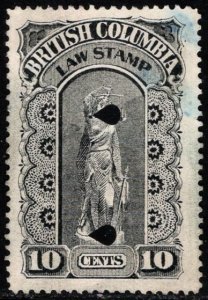 1912 Canadian Revenue 10 Cents British Columbia Law Stamp Used Punch Type