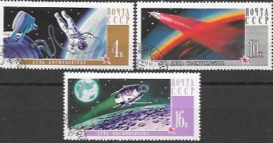 Russia # 3316 - 3318 Space - National Cosmonauts Day 1967