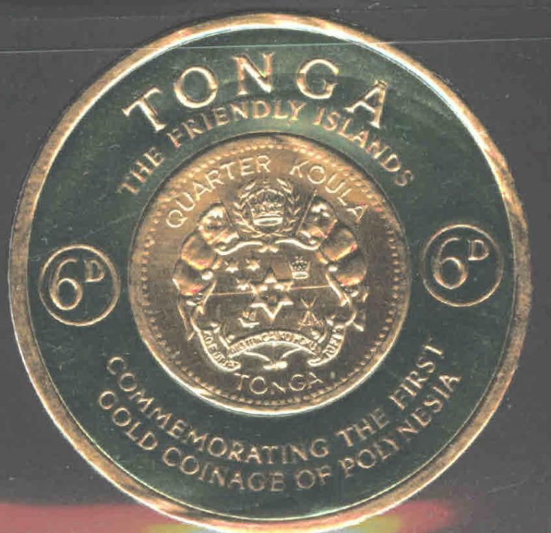 TONGA  Scott 130 self adhesive 1963coin on stamp