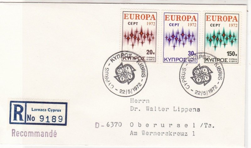 Cyprus 1972 Registered Double CEPT Cancels FDC Europa Stamps Cover Ref 27657