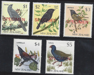 New Zealand  #768-770A & 835 various  birds Specimen Stamps
