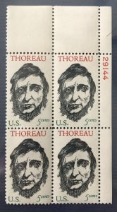 USA 1967 150th Birth Anniversary of Thoreau 5c Block of 4V MNH SC#1327 U4661