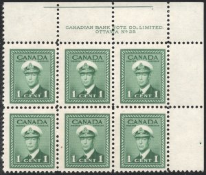 Canada SC#249 1¢ King George VI in Naval Uniform Plate Block UR #25 (1942) MNH