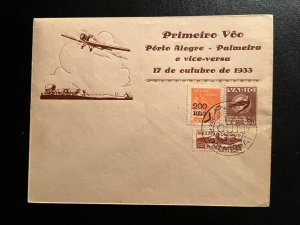 1933 Brazil Airmail First Flight Cover FFC Porto Palmeira to Porto Alegre