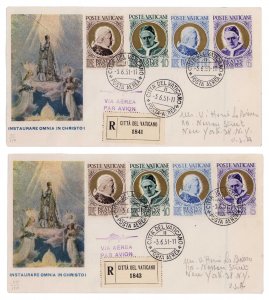 VATICAN CITY 1951 # 145-148 Complete Set of PPX Stamps on 2 Registered FDCs