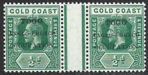 Togo 1916 KGV Occupation 1/2d Green Scott #66 SG H34 GUTTER PAIR F/VF-NH-