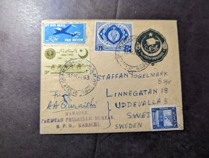 1953 Pakistan Airmail Cover Karachi to Linnegatan Uddevalla Sweden