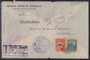 Venezuela - Nov 25, 1945 Registered Censored Cover to Aruba