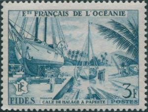 French Oceania 1956 SG215 3f turquoise Economic and Social Development Fund MLH