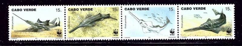 Cape Verde 716 MNH 1997 W.W.F. strip of 4 been folded