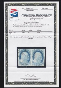 US 9 1c Franklin Used Pair Black CDS Cancel PSE Cert Pos 75-76L1L VFappr SCV$200 