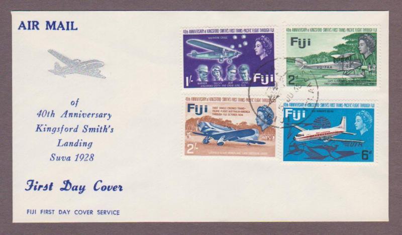 Fiji # 236 - # 239 , Anniversary of 1st Flight Thru Fiji FDC - I Combine S/H