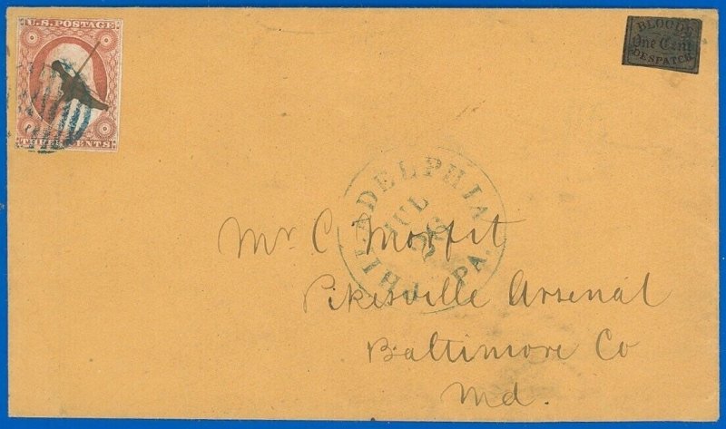 JUL 26 1850ca Phila, Blood's 15L13 Acid Tied w Scott #10! SCV $1000, Ex-Hasenson
