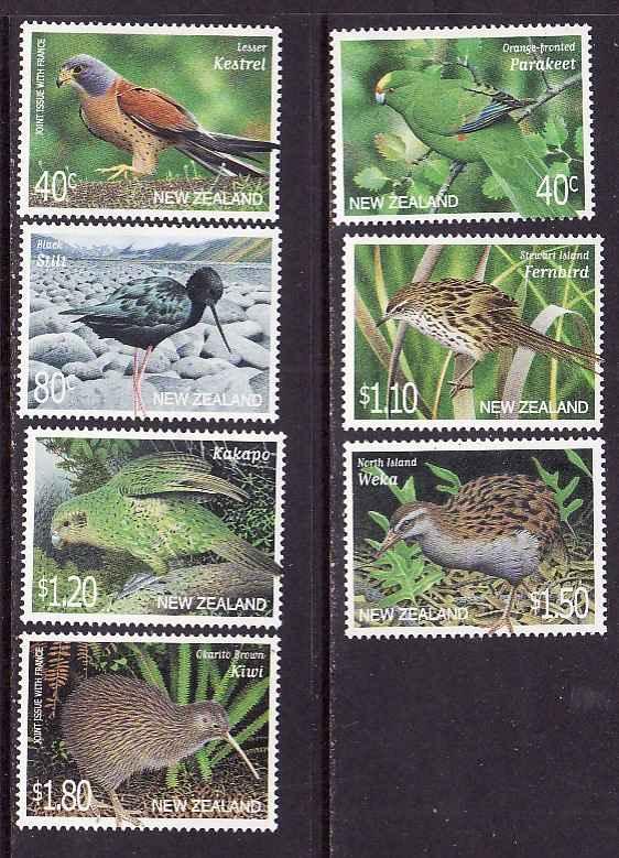 New Zealand-Sc#1688-94-unused NH set-Endangered Birds-2000-