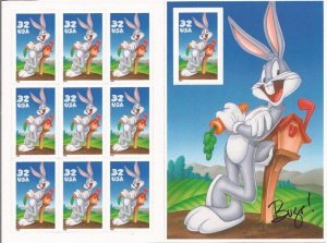 US Stamp 1997 Bugs Bunny 10 Stamp Sheet Scott #3137