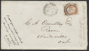1874 St Thomas West ONT 2-Ring Numeral 58 Cancel On Cover to Wardsville