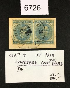 MOMEN: US STAMPS CSA # 7  PAIR USED LOT #A 6726
