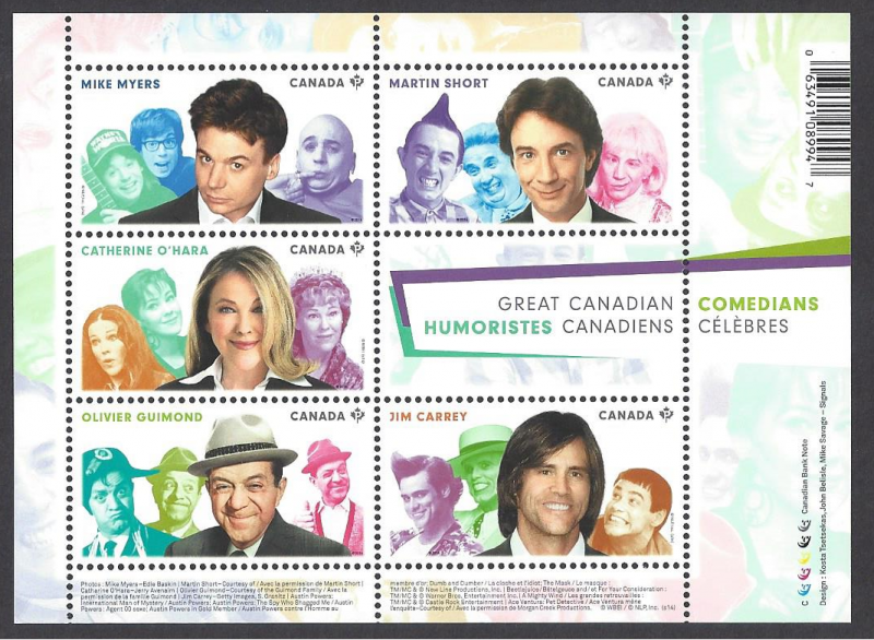 Canada #2772 MNH ss, Canadian comedians, issued 2014