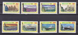 BHUTAN 1986, Sc# 574-581, Anniv. of Statue of Liberty, Ships, MNH