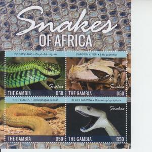 2015 Gambia Snakes of Africa II MS4 (Scott 3628) MNH