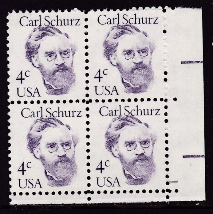 U.S. 1980 Great Americans 4cent Carl Schurz Plate Number Block VF/NH