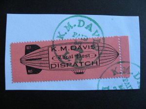 USA KM Davis local post zeppelin stamp used on piece