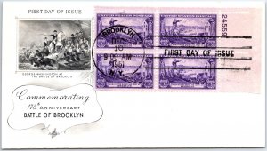 US FIRST DAY COVER 175th ANNIVERSARY OF THE BATTLE OF BROOKLYN PLATE BLOCK 1951