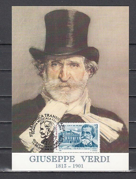 Romania, 2001 issue. 12/SEP/01 issue. Giuseppe Verdi Maximum Card  #1.